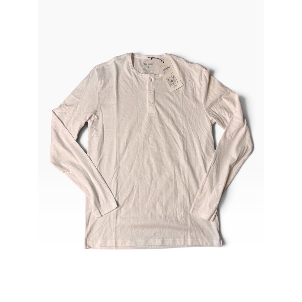 True Classic Nordstroms Mens White Long Sleeve Henley Shirt Size S TCT4203 NWT